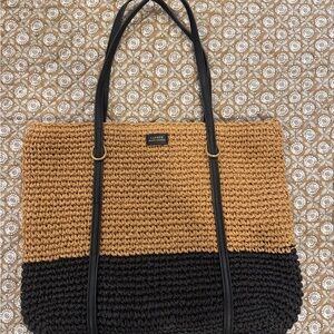 Ralph Lauren black and Tan Women's Straw Raffia Woven Bag